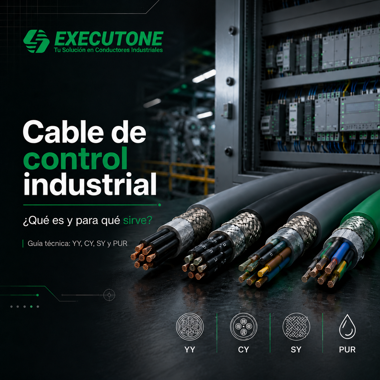 Cable de control industrial con conductores de cobre y blindaje para automatización