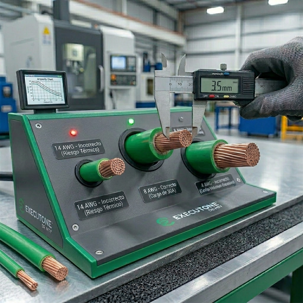 Tabla técnica para elegir el calibre de un cable industrial según su ampacidad.