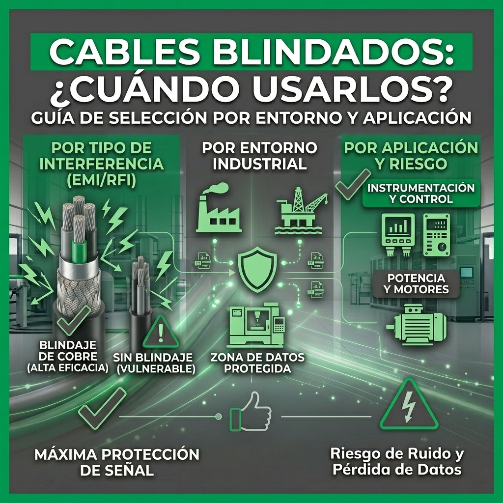 Guía técnica sobre cuándo usar cables blindados: comparación de blindaje de cobre contra cables sin blindaje para protección EMI y RFI.